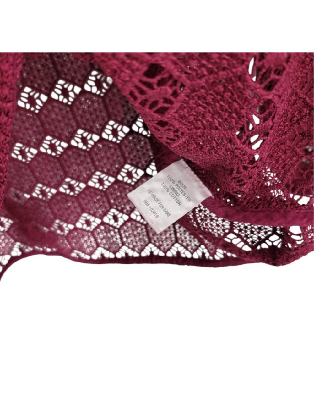 Garnet Hill Size 2 Burgundy Lace Blouse Ruffle Romantic Boho sheer No lining - Picture 3 of 5